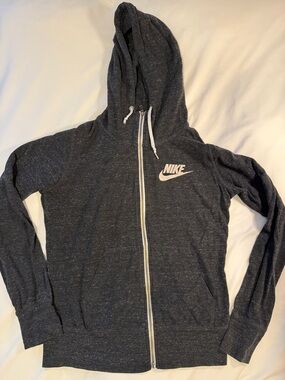 Nike Dark Heather Grey Full-Zip Hoodie with White Logo